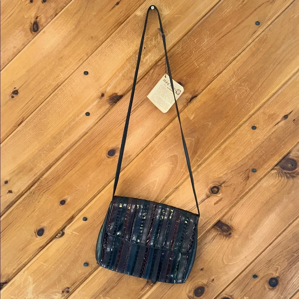 Vintage Anne Klein by Caldron brown animal print leather crossbody purse NWT